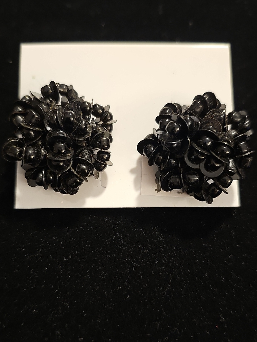 Black Floral Cluster Beaded No FtClip-On Earrings - Elegant Women Jewelry